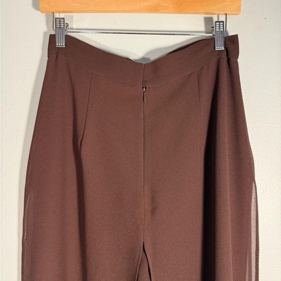 MSK Chocolate Wide-Leg Chiffon Women's Pants, Brown Panel Overlay Dress Pants M - Picture 8 of 16